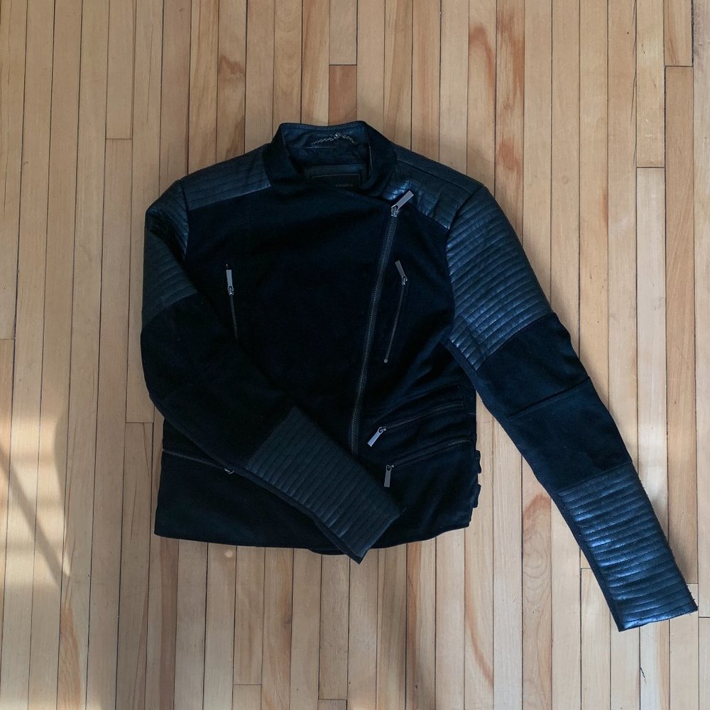 BCBG MaxAzria Leather & Suede Motto Jacket - Size Medium